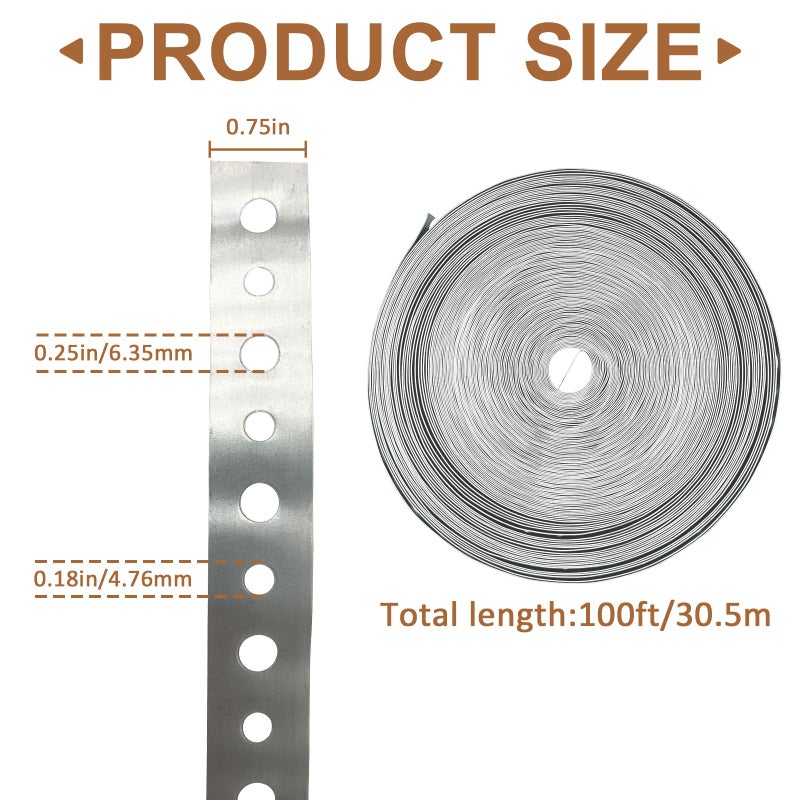 AxiSculpt 2Pack Galvanized Pipe Hanger Strap Metal Pipe Strap 3/4-Inch x 100-Feet 24-Gauge for Pipe Support Metal Strapping with Hole Flexible Trimming - Image 2